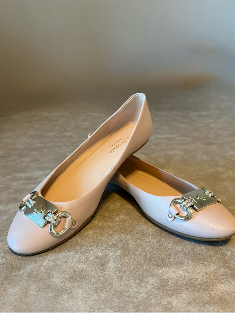 Kate Spade New York Mabel Blush Pink Leather Ballet Flats Gold Hardware 8B